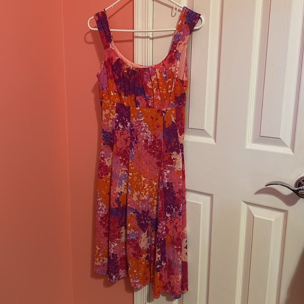 London Style Collection Women’s Pink & Purple Panel Cut Midi Empire Dress M